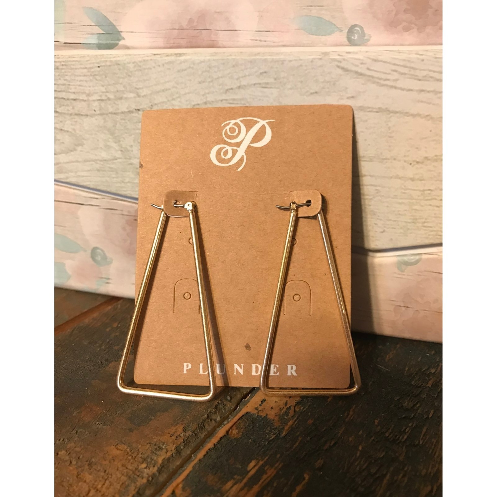 Plunder Maxwell Gold Tone Triangle Hoop Earrings Geometric Tapered Dangle